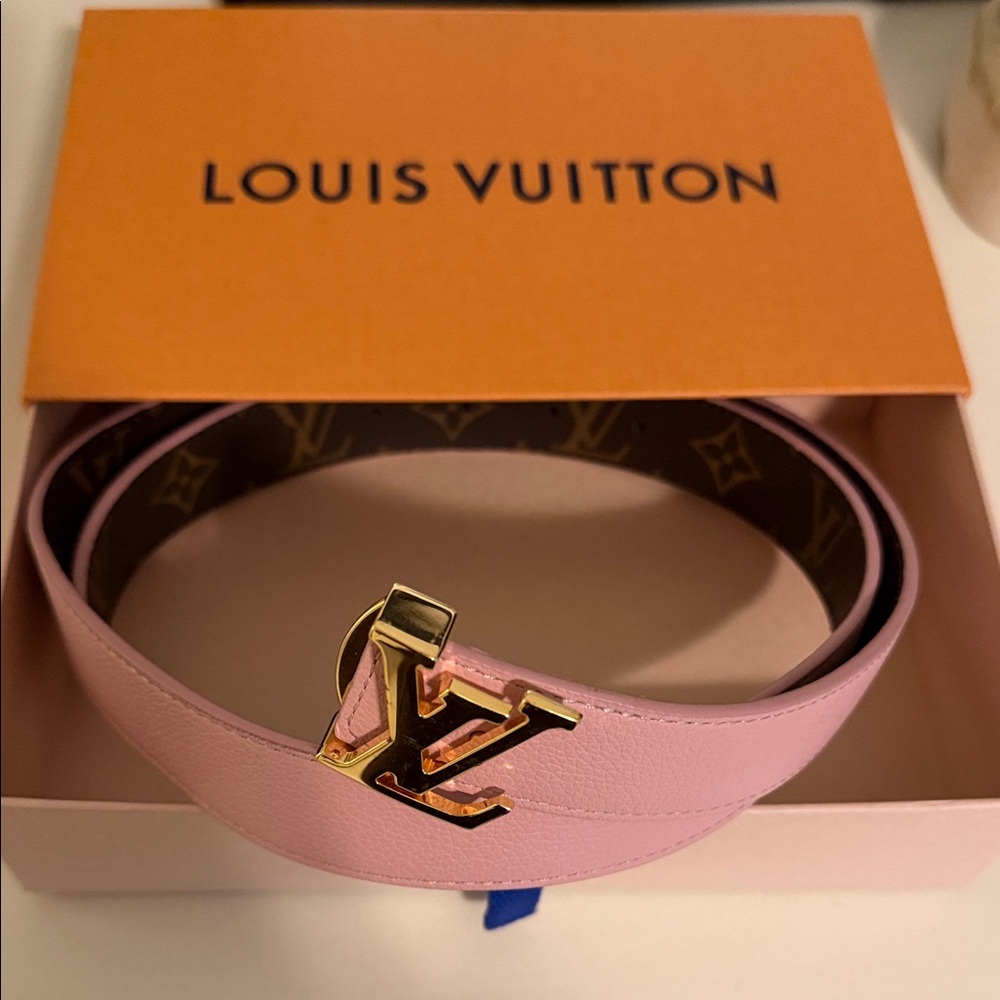 Louis Vuitton Pink and Gold Monogram Belt reversible 80